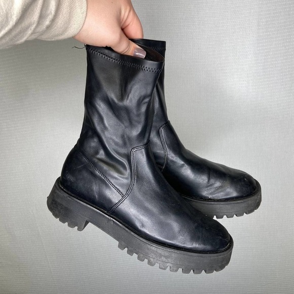 Stradivarius |‎ Black Platform Heeled Boots 38 - Picture 1 of 5